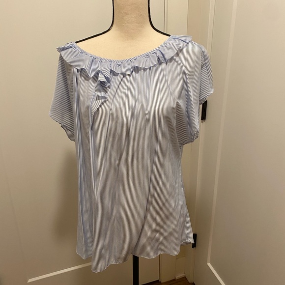 Lightweight Ruffle Navy White Striped Top - Picture 1 of 3